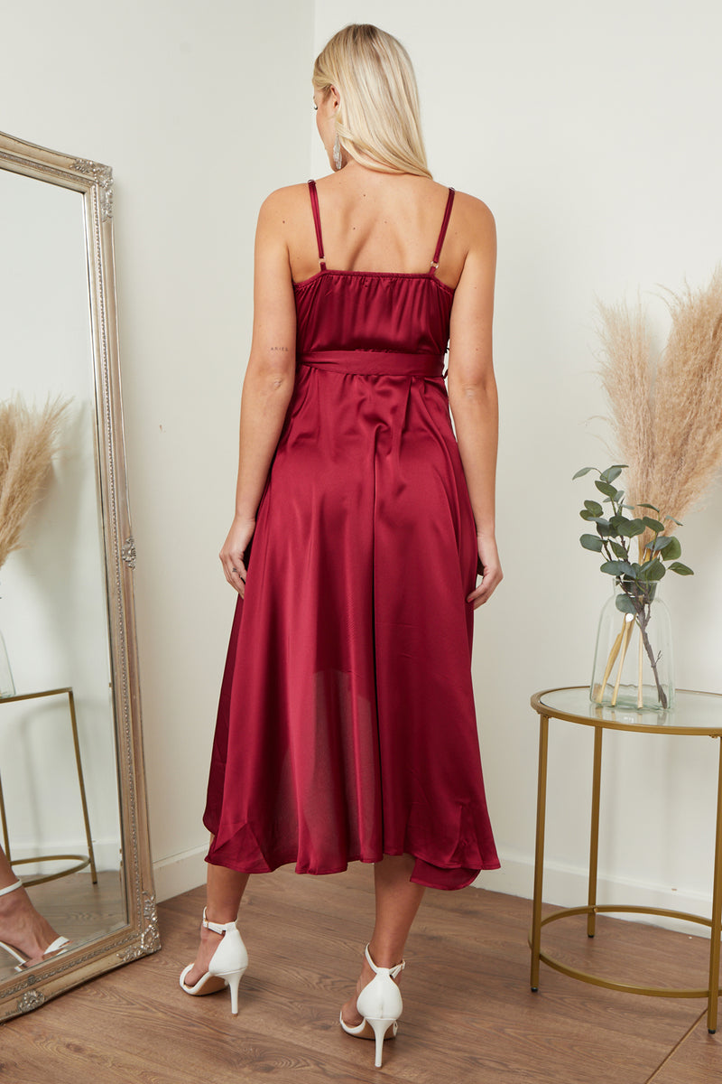 red silk dress asos Burgundy Asos Red Silk Dress ASOS DESIGN Satin Asymmetric Neckline Maxi Dress With Pleat