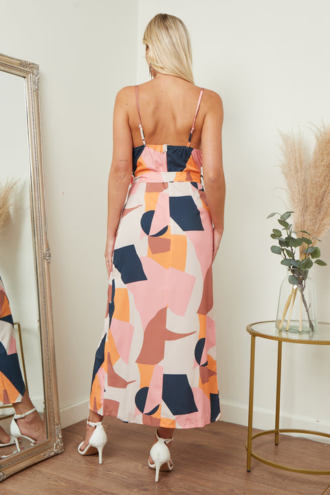 Image of Cami Wrap Midi Dress In Multicolour Print from Lilura London