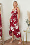 Image of Cami Wrap Midi Dress In Red Floral Print from Lilura London