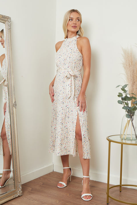 Image of Floral Print Halterneck Maxi Dress from Lilura London