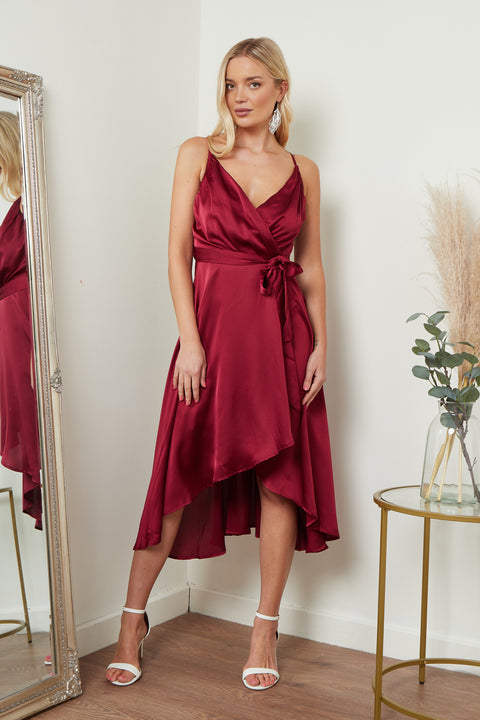 Image of Satin Cami Wrap Midi Dress from Lilura London