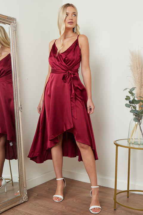 Image of Satin Cami Wrap Midi Dress from Lilura London