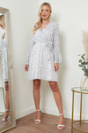 Image of Wrap Dress With Frill Sleeve In White Floral Print from Lilura London