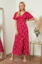 Red and black polka dot wrap front maxi dress from Lilura London