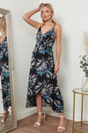 Image of Cami Wrap Midi Dress In Black Palm Print from Lilura London