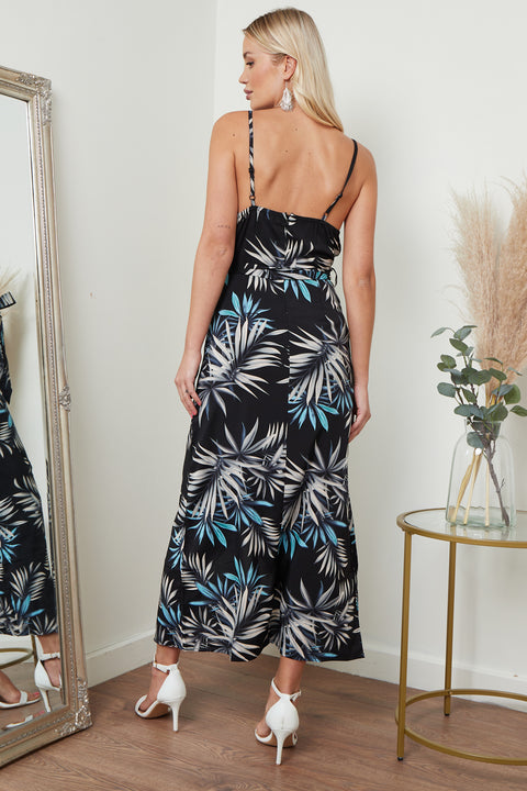 Image of Cami Wrap Midi Dress In Black Palm Print from Lilura London