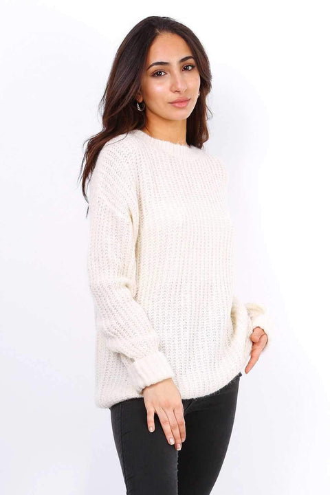 Beige Oversized Slouchy Jumper With Metallic Threads - Lilura London