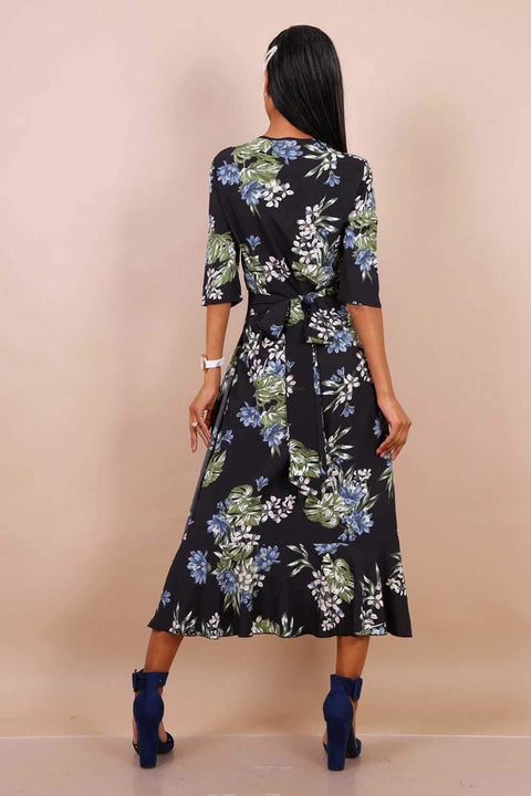 Black Floral Wrap Ruffle Hem Maxi Dress - Lilura London