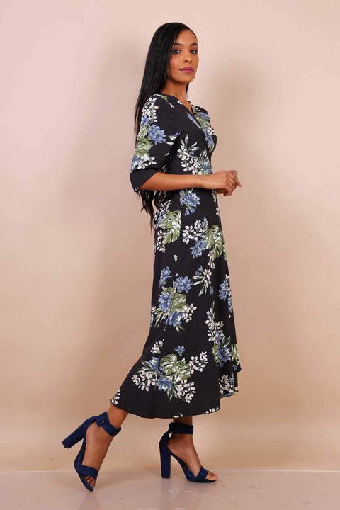 Black Floral Wrap Ruffle Hem Maxi Dress - Lilura London