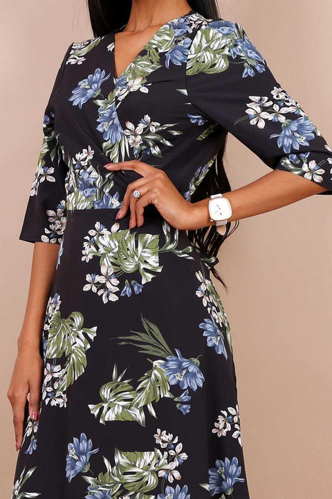 Black Floral Wrap Ruffle Hem Maxi Dress - Lilura London