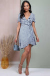 Blue Floral Frill Wrap Mini Dress - Lilura London