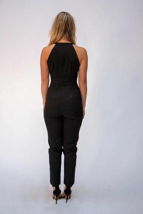 Sleeveless Jumpsuit With Lace Insert In Black