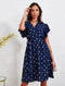 Wrap Dress In Navy With Metallic Gold Spot - Lilura London