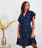 Wrap Dress In Navy With Metallic Gold Spot - Lilura London