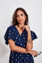Wrap Dress In Navy With Metallic Gold Spot - Lilura London