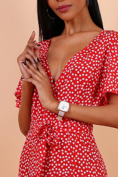 Wrap Front Split Leg Maxi Dress In Red Daisy Dot Print - Lilura London