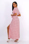 Wrap Front Split Leg Maxi Dress In White Daisy Dot Print - Lilura London