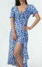 Blue Floral Print Frill Wrap Midi Dress - Lilura London