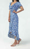 Blue Floral Print Frill Wrap Midi Dress - Lilura London