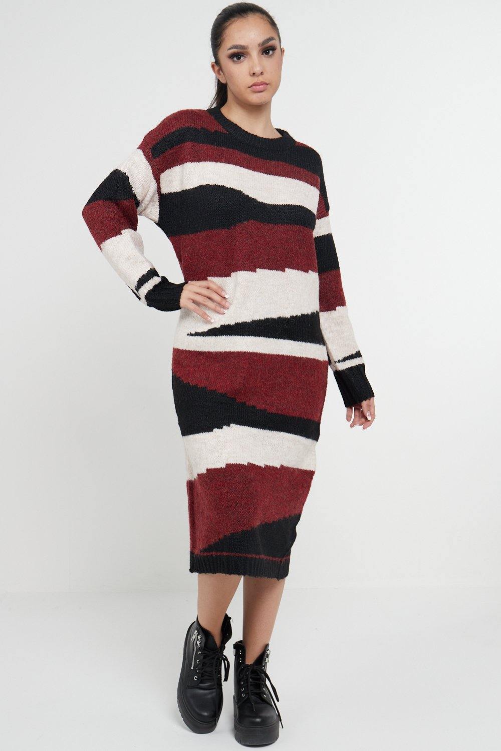 Red and black striped sweater dress hotsell