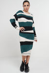 Abstract Striped Jumper Dress In Green - Lilura London