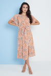 Angel Sleeves Midi Wrap Dress In Multi Spot Print By Lilura London