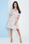 Angel Sleeves Wrap Dress In Pink Floral Print By Lilura London