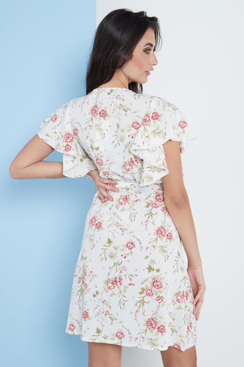 Angel Sleeves Wrap Dress In White Floral Print By Lilura London