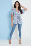 Blue Floral Wrap Top By Lilura London