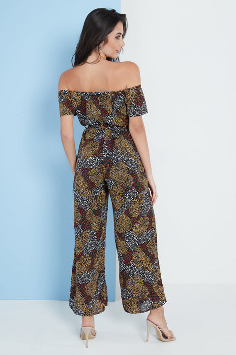 Multi Spot Print Bardot Culotte Jumpsuit By Lilura London