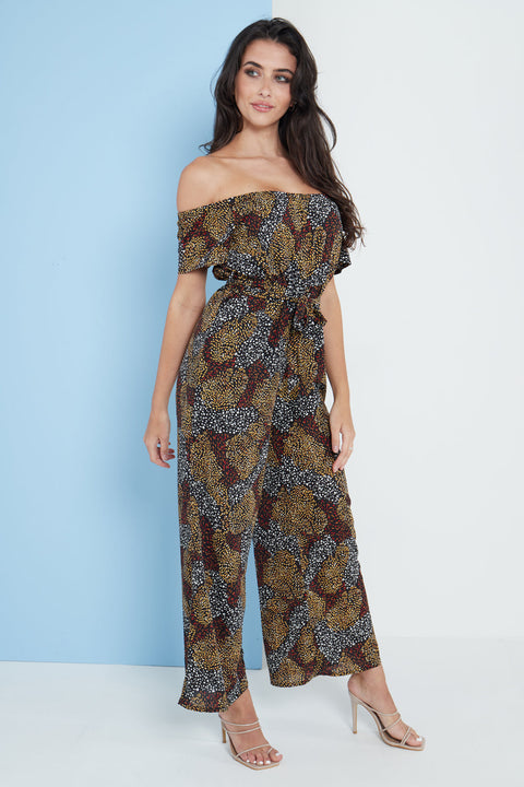 Multi Spot Print Bardot Culotte Jumpsuit By Lilura London