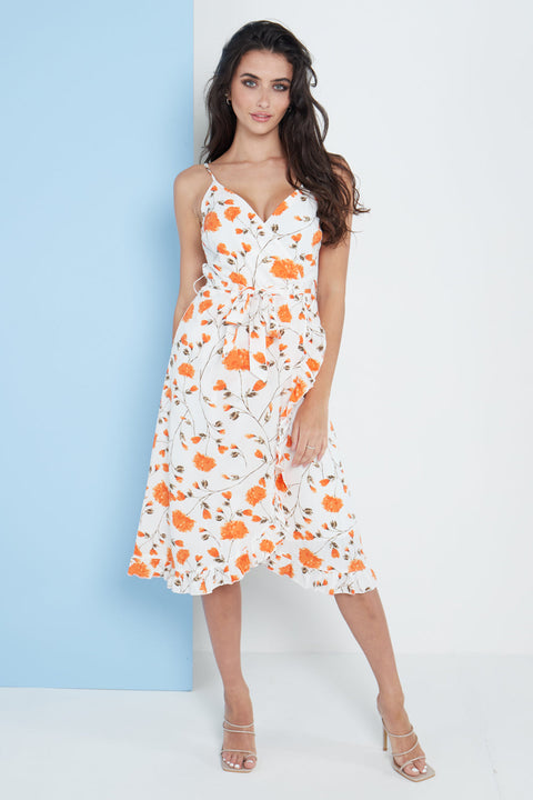 White Floral Print Cami Midi Dress By Lilura London