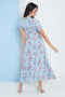 Wrap Front Maxi Dress In Blue Floral Print By Lilura London