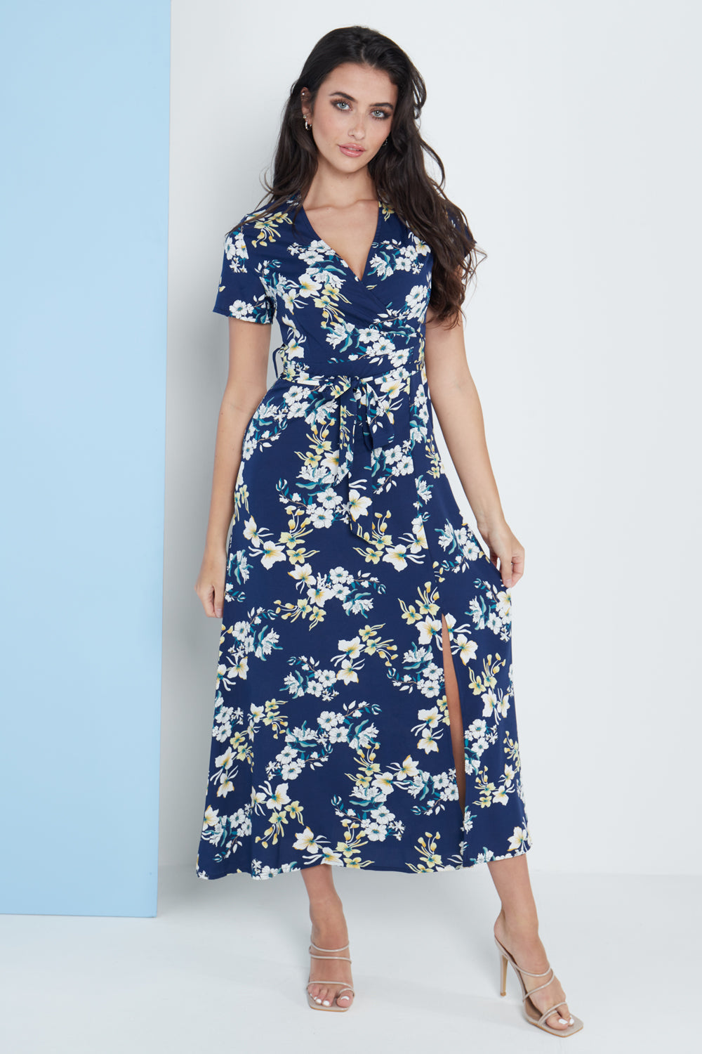 Navy wrap sales front maxi dress