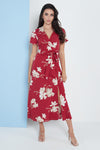 Wrap Front Maxi Dress In Red Floral Print By Lilura London