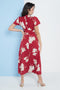 Wrap Front Maxi Dress In Red Floral Print By Lilura London