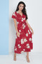 Wrap Front Maxi Dress In Red Floral Print By Lilura London