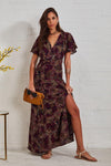 Wrap Front Split Leg Maxi Dress In Multi Spot Print - Lilura London