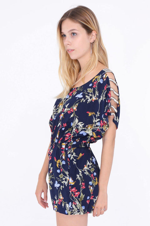 Floral Playsuit With Open Shoulder Detail - Lilura London