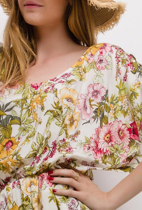 Playsuit With Open Shoulder Detail In White Floral Print - Lilura London