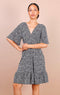 Flute Sleeve Mini Skater Dress In Black Floral Print - Lilura London