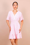 Flute Sleeve Mini Skater Dress In Pink Floral Print - Lilura London