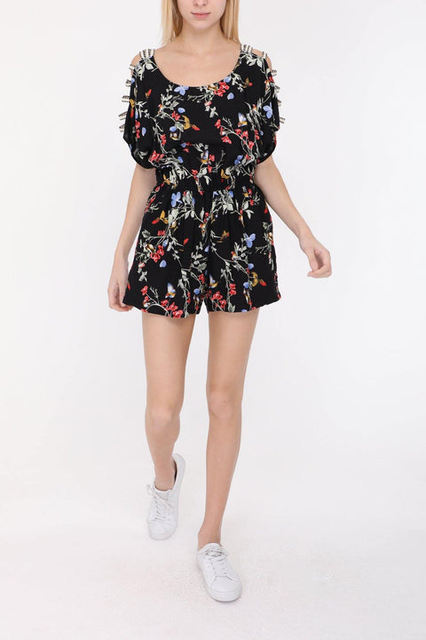 Floral Playsuit With Open Shoulder Detail - Lilura London