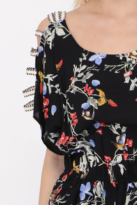 Floral Playsuit With Open Shoulder Detail - Lilura London